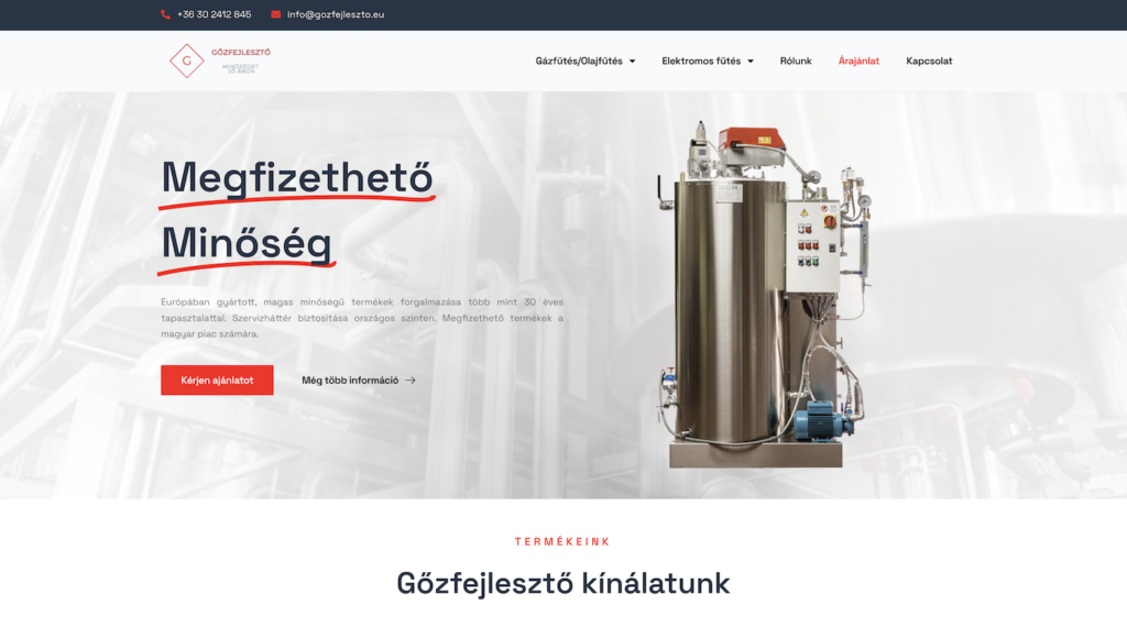 Gőzfejlesztő.eu weboldal készítés referencia